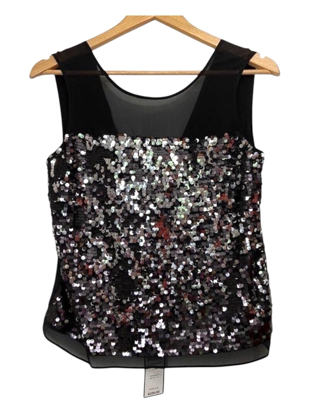 Bcbgmaxazria Jannie black silver sequins sleeveless chiffon crop tank top XS